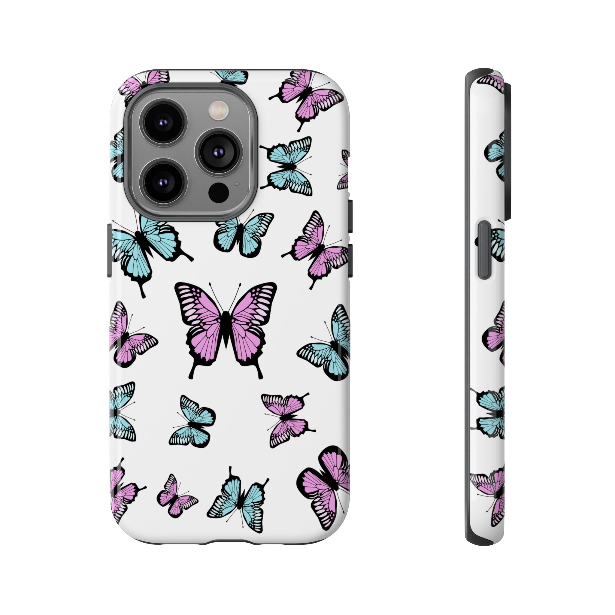 Butterfly Pattern White Background Phone Cases, Protective Cover, Strong Cases, Impact Resistant, Floral Design, Unique Gifts