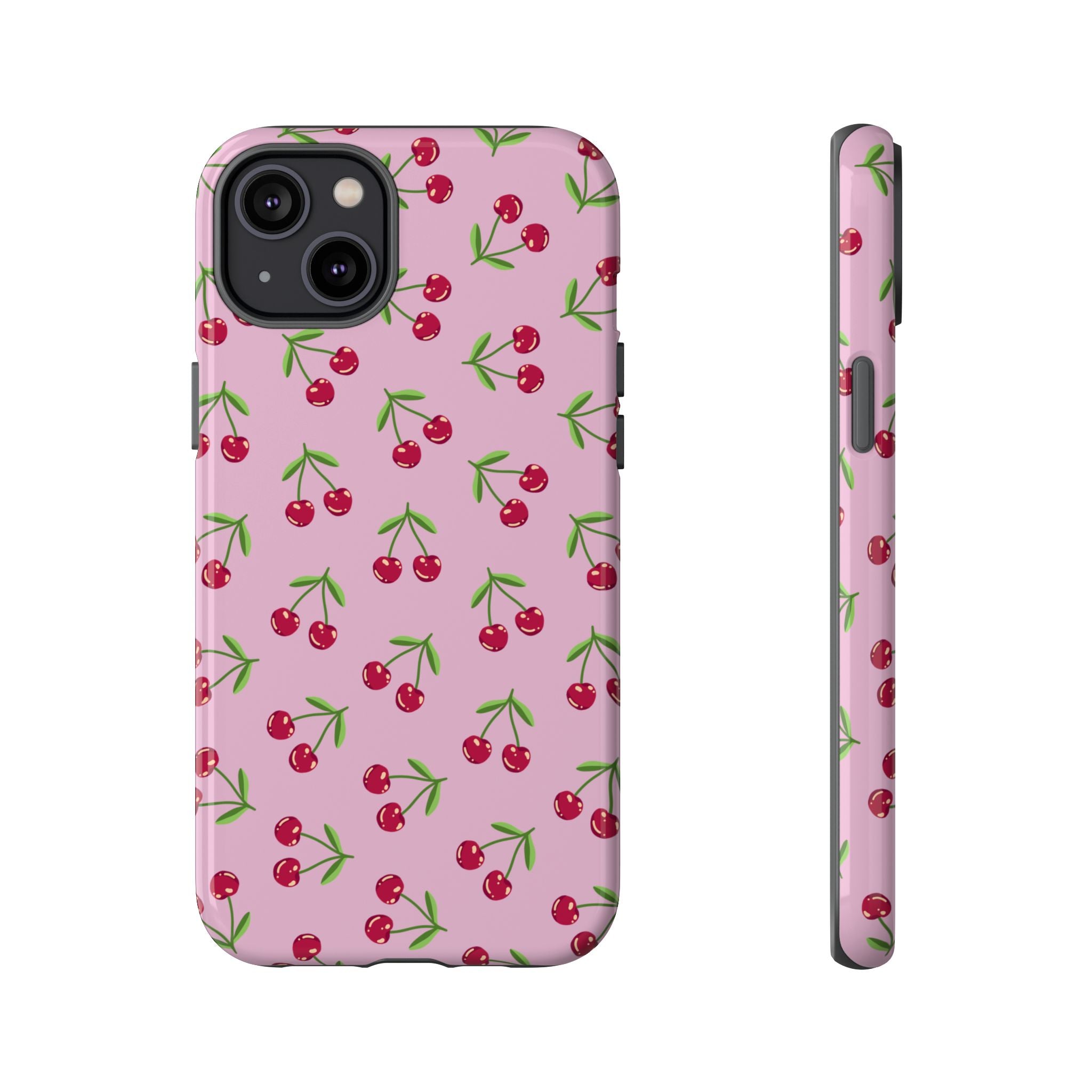 iPhone Cherry Pattern Phone Cases, Floral Tough Cover, Protective Smartphone Shell, Hard Case Gift for Her, Pretty Device Accessories