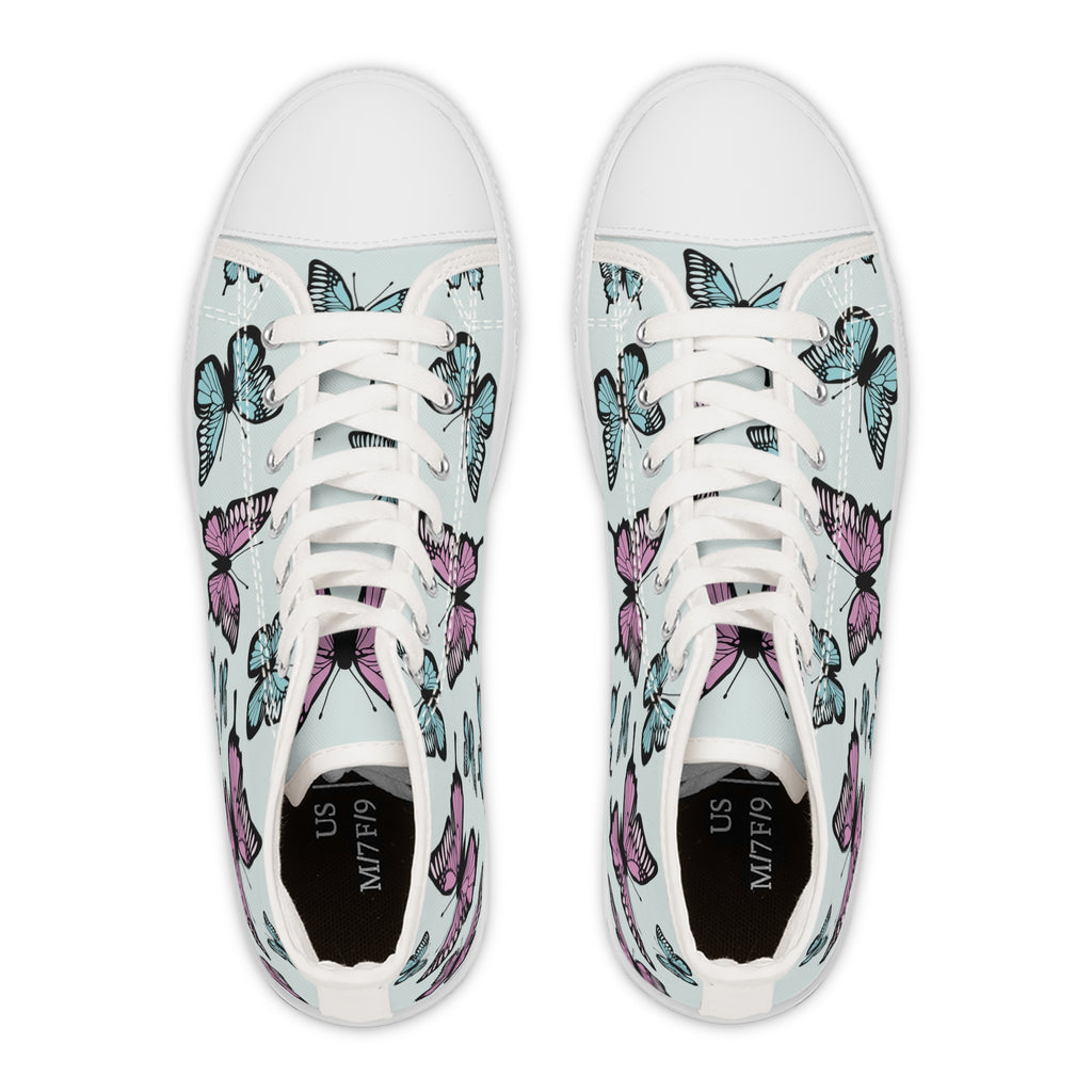 Butterfly High Top Sneakers, Light Blue Women's Shoes, Unique Sneaker Gift, Trendy Tennis Shoes, Custom Sneaker Design, Stylish Fashion