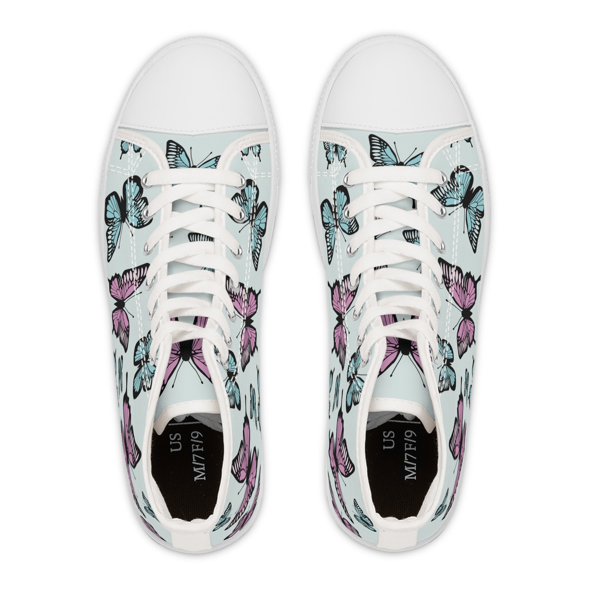 Butterfly High Top Sneakers, Light Blue Women's Shoes, Unique Sneaker Gift, Trendy Tennis Shoes, Custom Sneaker Design, Stylish Fashion