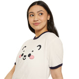 Kawaii Bear Face Cotton Ringer T-Shirt | Blush Bear Ringer Tee