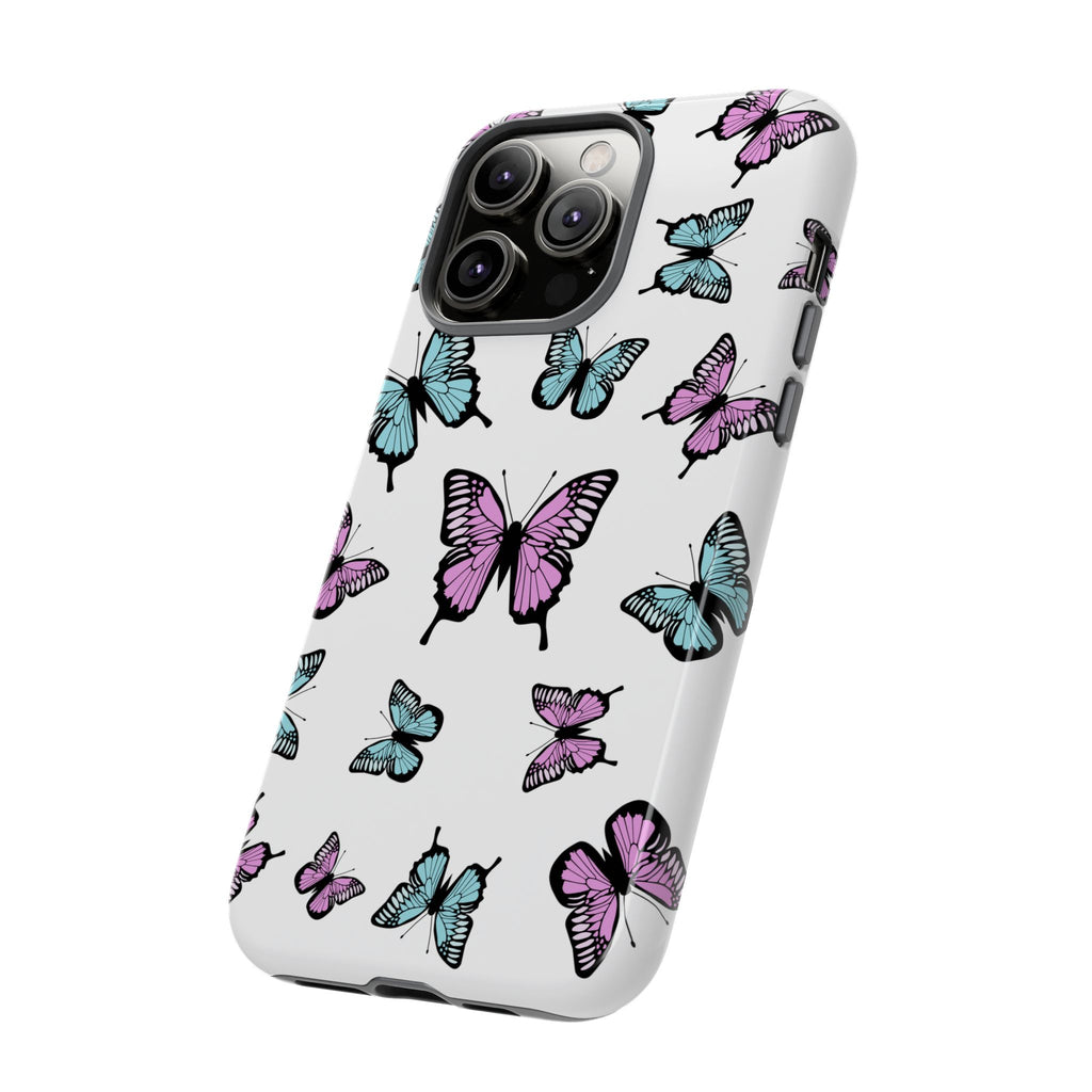 Butterfly Pattern White Background Phone Cases, Protective Cover, Strong Cases, Impact Resistant, Floral Design, Unique Gifts