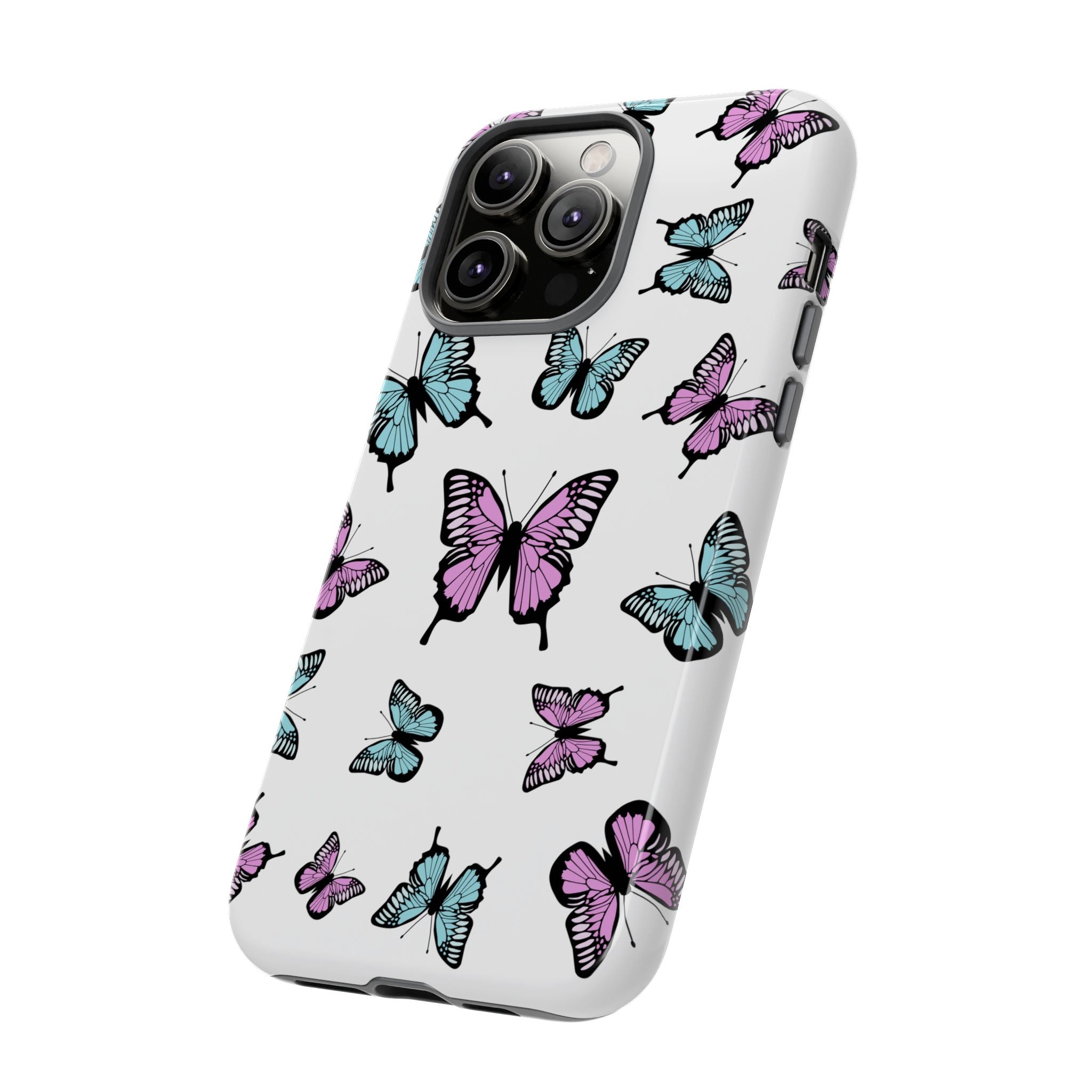 Butterfly Pattern White Background Phone Cases, Protective Cover, Strong Cases, Impact Resistant, Floral Design, Unique Gifts