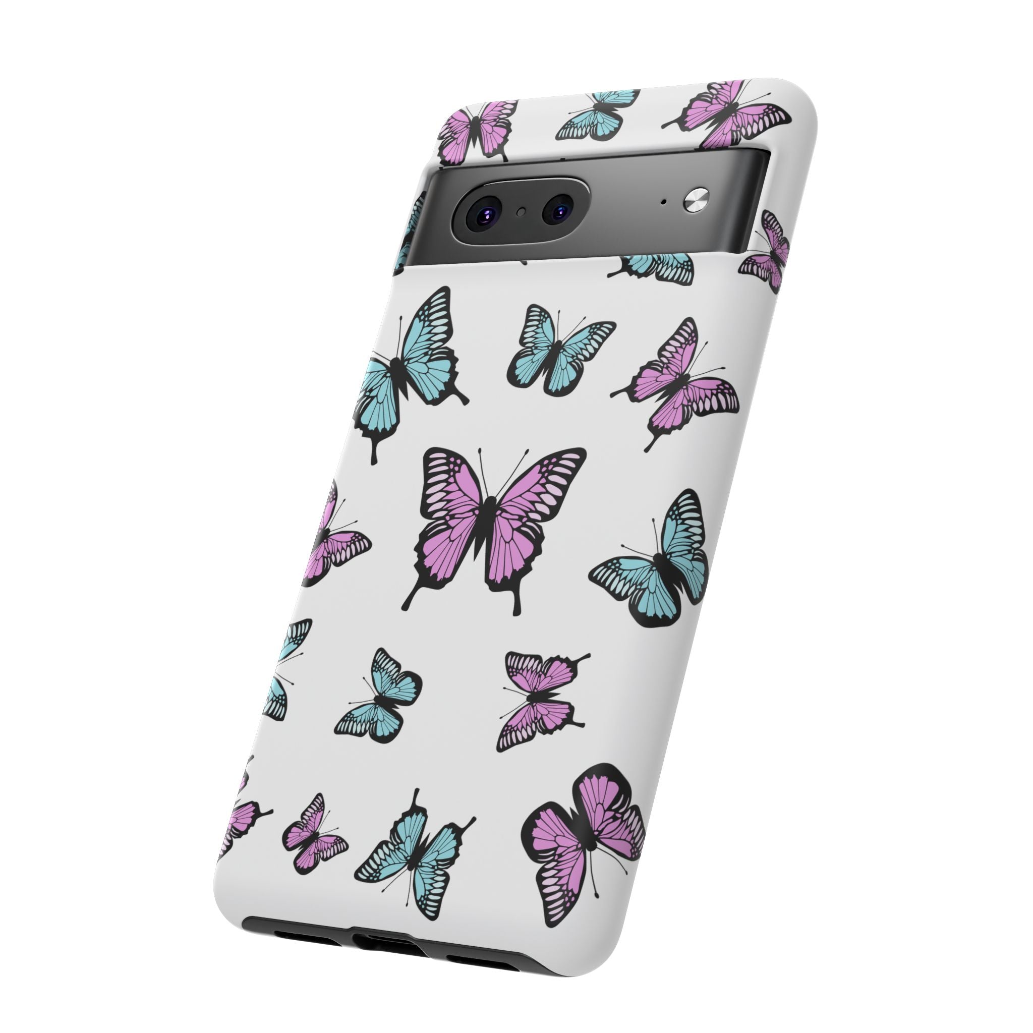 Butterfly Pattern White Background Phone Cases, Protective Cover, Strong Cases, Impact Resistant, Floral Design, Unique Gifts