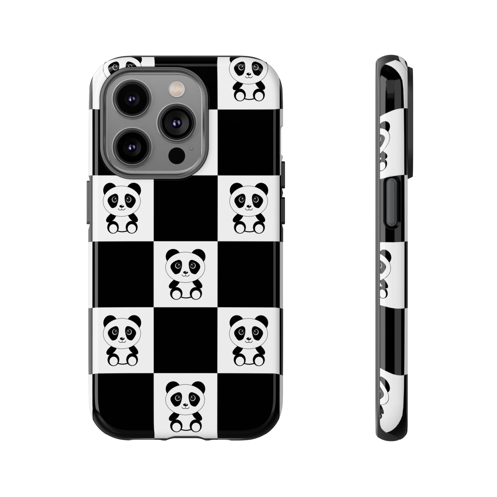 Panda Chessboard Tough Cases, Cute Panda Phone Covers, Chess Pattern iPhone Case, Board Games Phone Accessories, Animal Lover Tech