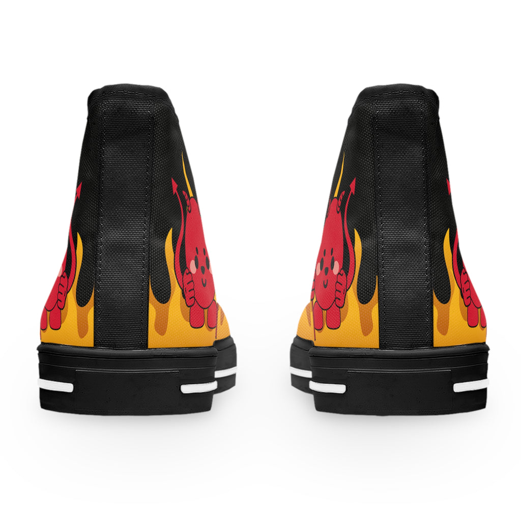 Devil Flame Women's High Top Sneakers - Red Gothic Shoes - Spiked Sneakers