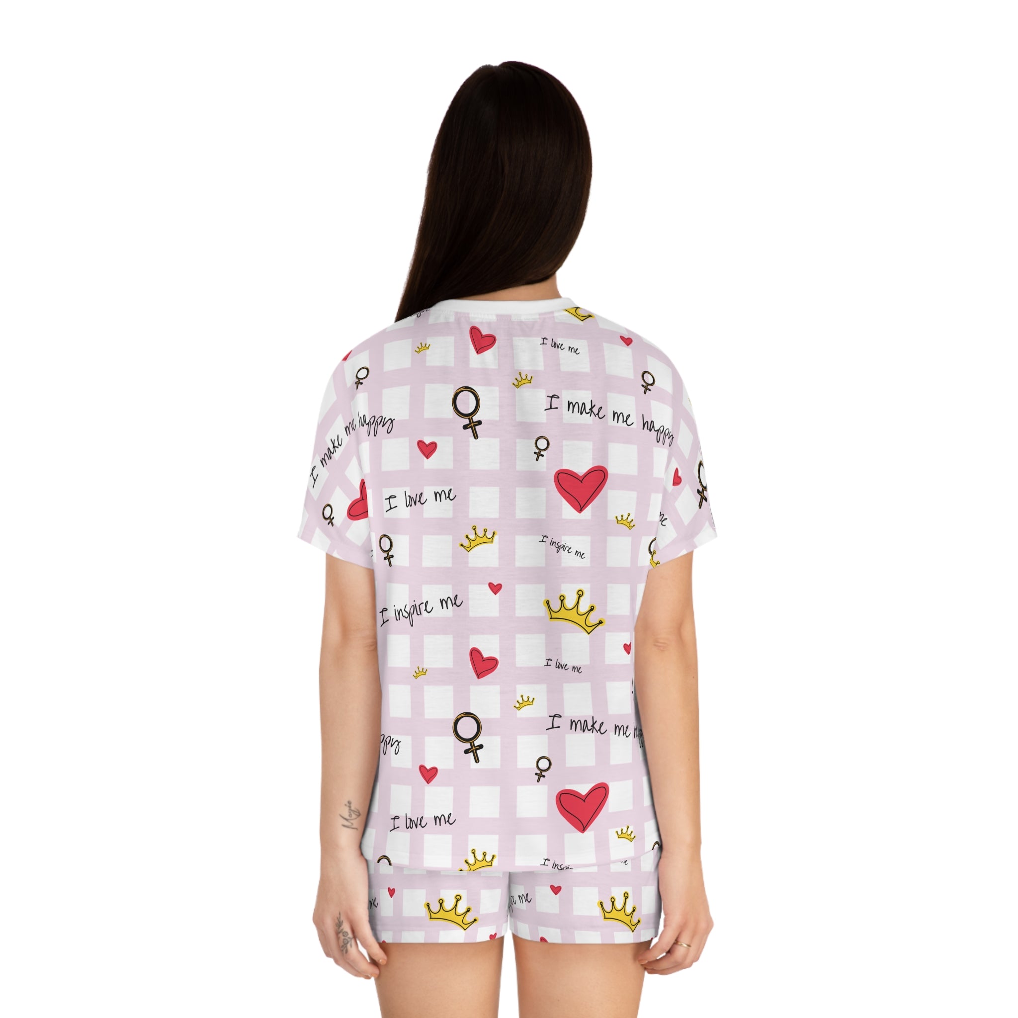 Cozy Hearts & Crowns Pajama Set, Sleepwear, Heart Print PJ Set, Women's Loungewear, Gift for Her, Cute Pajamas