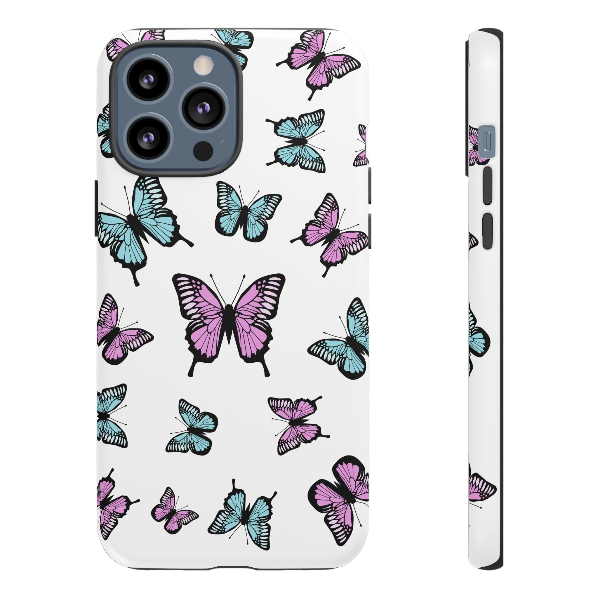 Butterfly Pattern White Background Phone Cases, Protective Cover, Strong Cases, Impact Resistant, Floral Design, Unique Gifts