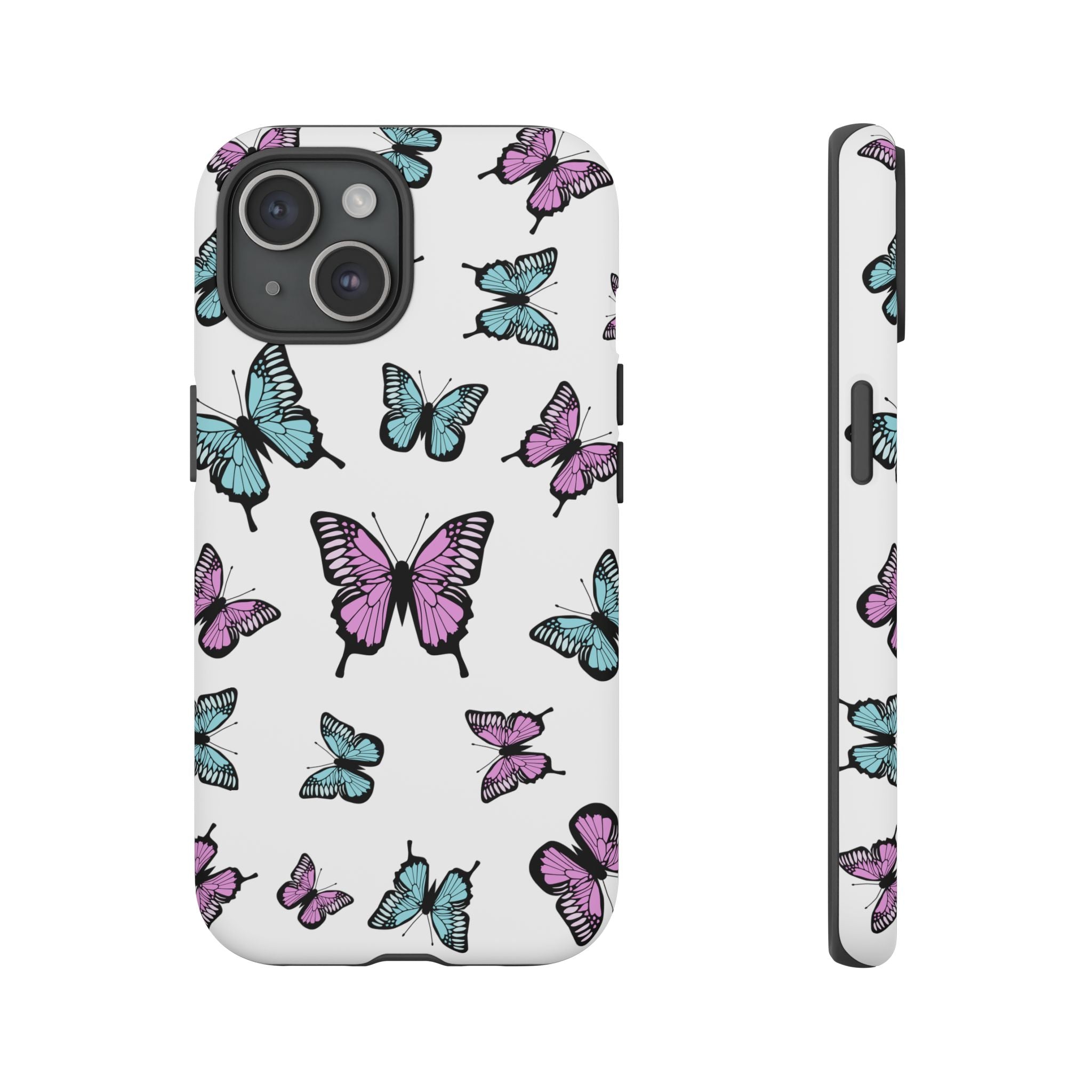 Butterfly Pattern White Background Phone Cases, Protective Cover, Strong Cases, Impact Resistant, Floral Design, Unique Gifts