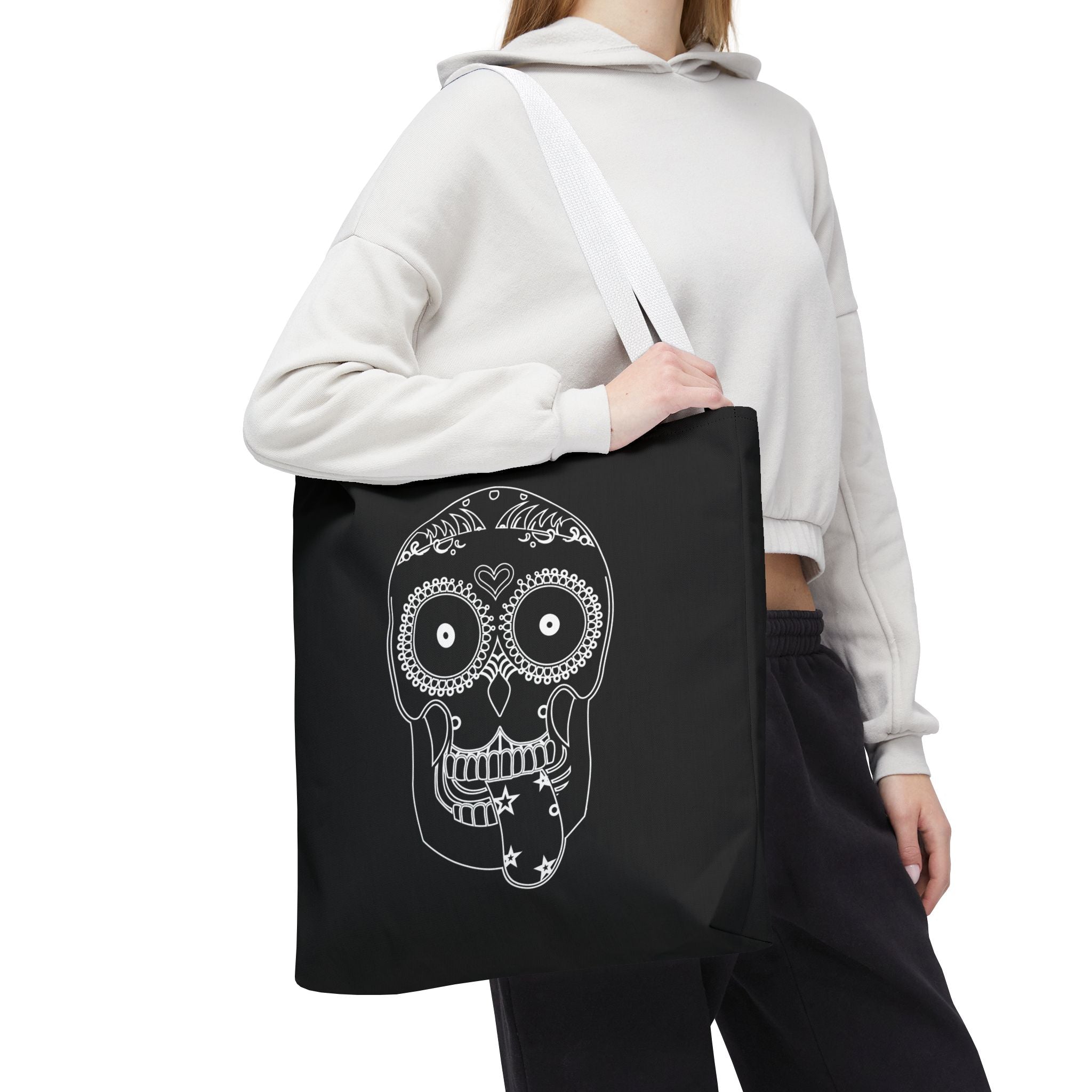 Gothic Skull Tote Bag, Halloween Bag, Spooky Shoulder Bag, Skull and Spider Grocery Tote, Gothic Handbag, Creepy Skull Purse