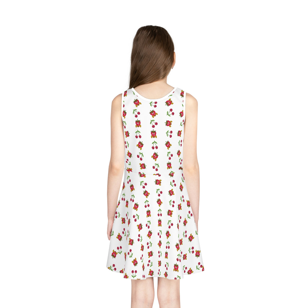Strawberries Cherries Sundress, Girls Dress, Summer Fruit Print, Sleeveless Kids Outfit, Red Berry Toddler Clothing, Birthday Gift
