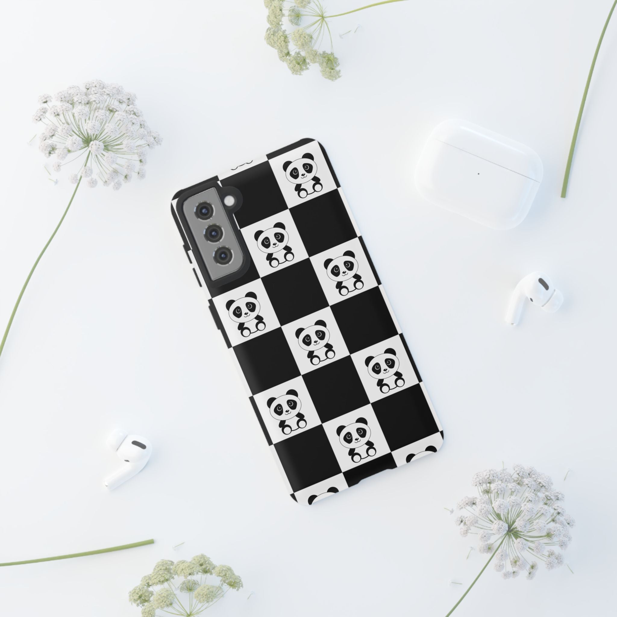 Panda Chessboard Tough Cases, Cute Panda Phone Covers, Chess Pattern iPhone Case, Board Games Phone Accessories, Animal Lover Tech