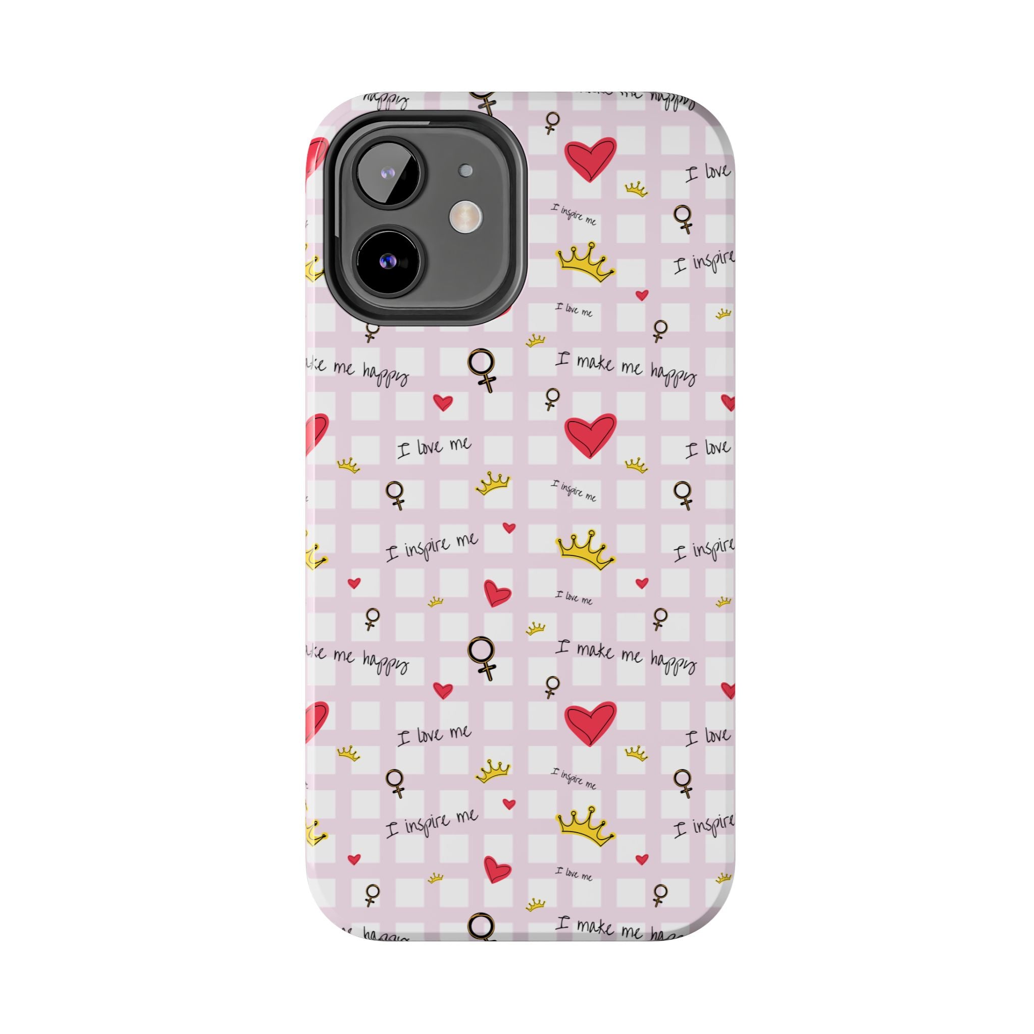 Cozy Hearts & Crowns Phone Case, Heart Design Protective Phone Cover, Crown Pattern Tough Case, Girly Phone Accessories, Valentine's Day