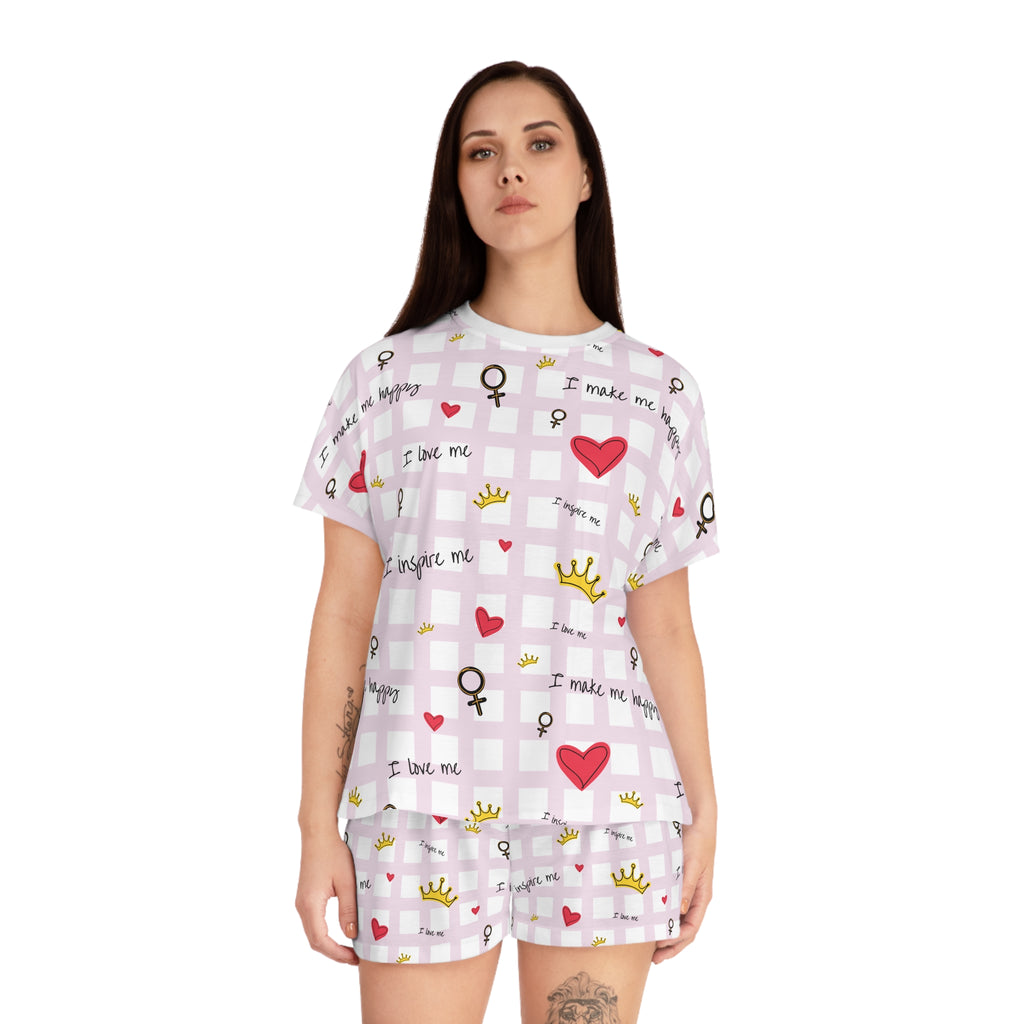Cozy Hearts & Crowns Pajama Set, Sleepwear, Heart Print PJ Set, Women's Loungewear, Gift for Her, Cute Pajamas