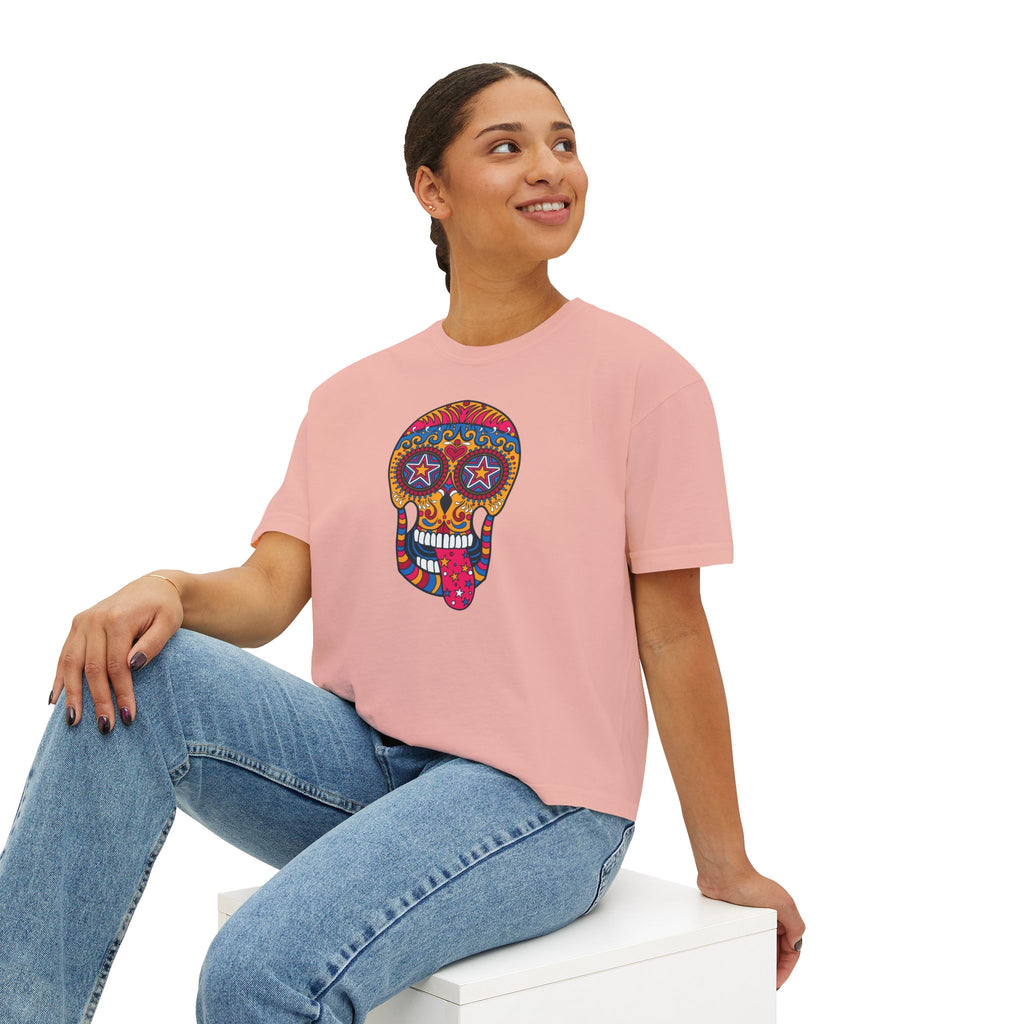 Sugar Skull Boxy Tee - Day of the Dead Women's Shirt