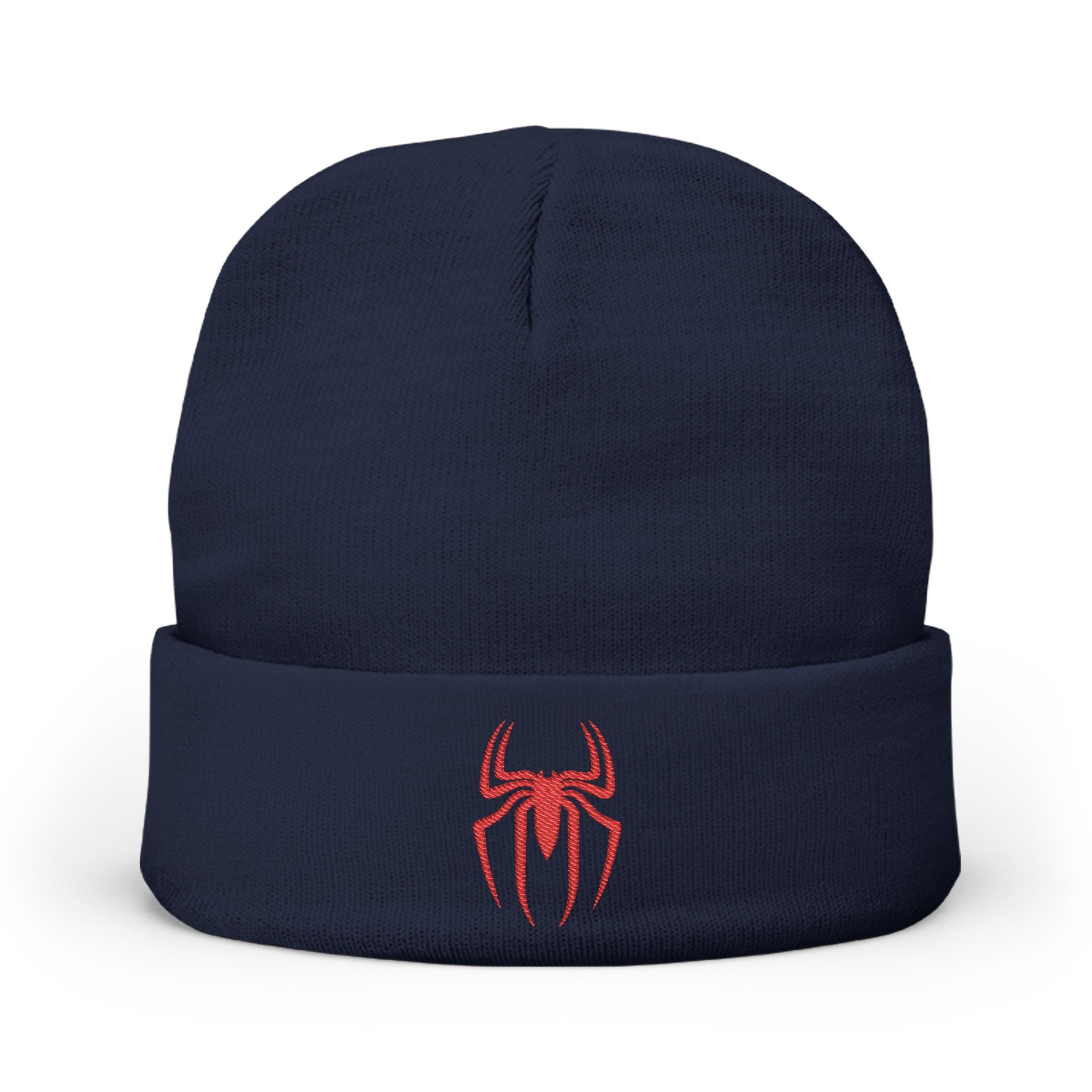 Embroidered Black Spider Knit Beanie — Halloween Spider Hat