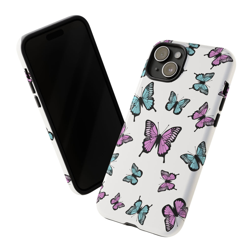 Butterfly Pattern White Background Phone Cases, Protective Cover, Strong Cases, Impact Resistant, Floral Design, Unique Gifts