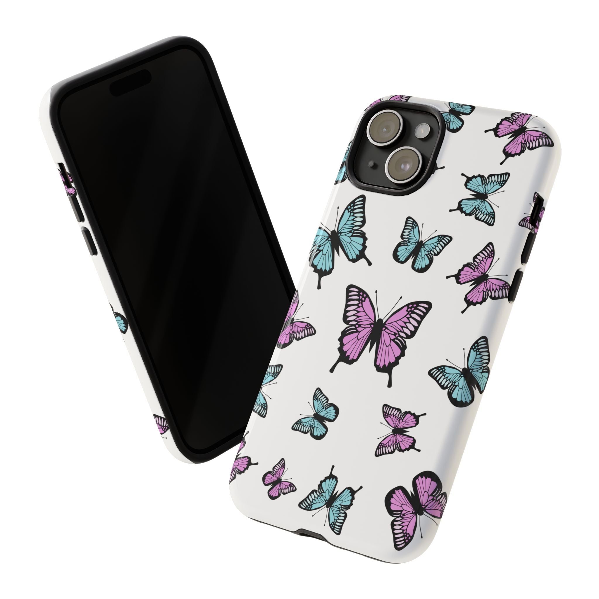 Butterfly Pattern White Background Phone Cases, Protective Cover, Strong Cases, Impact Resistant, Floral Design, Unique Gifts