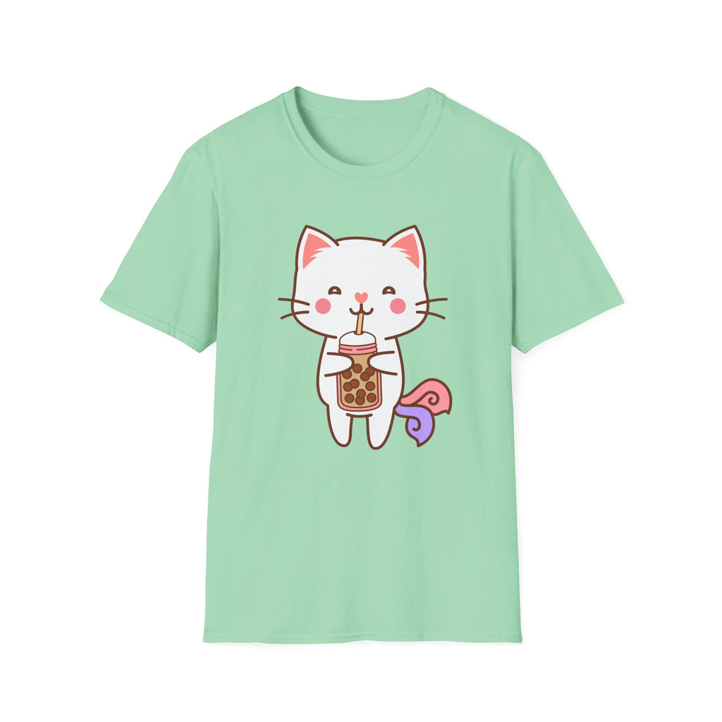 Cat Boba Tea Bubble Tea Anime Kawaii Neko Softstyle T-Shirt, Cute Japanese Kitty Drink Tee, Fun Cartoon Cat Lover Shirt, Trendy