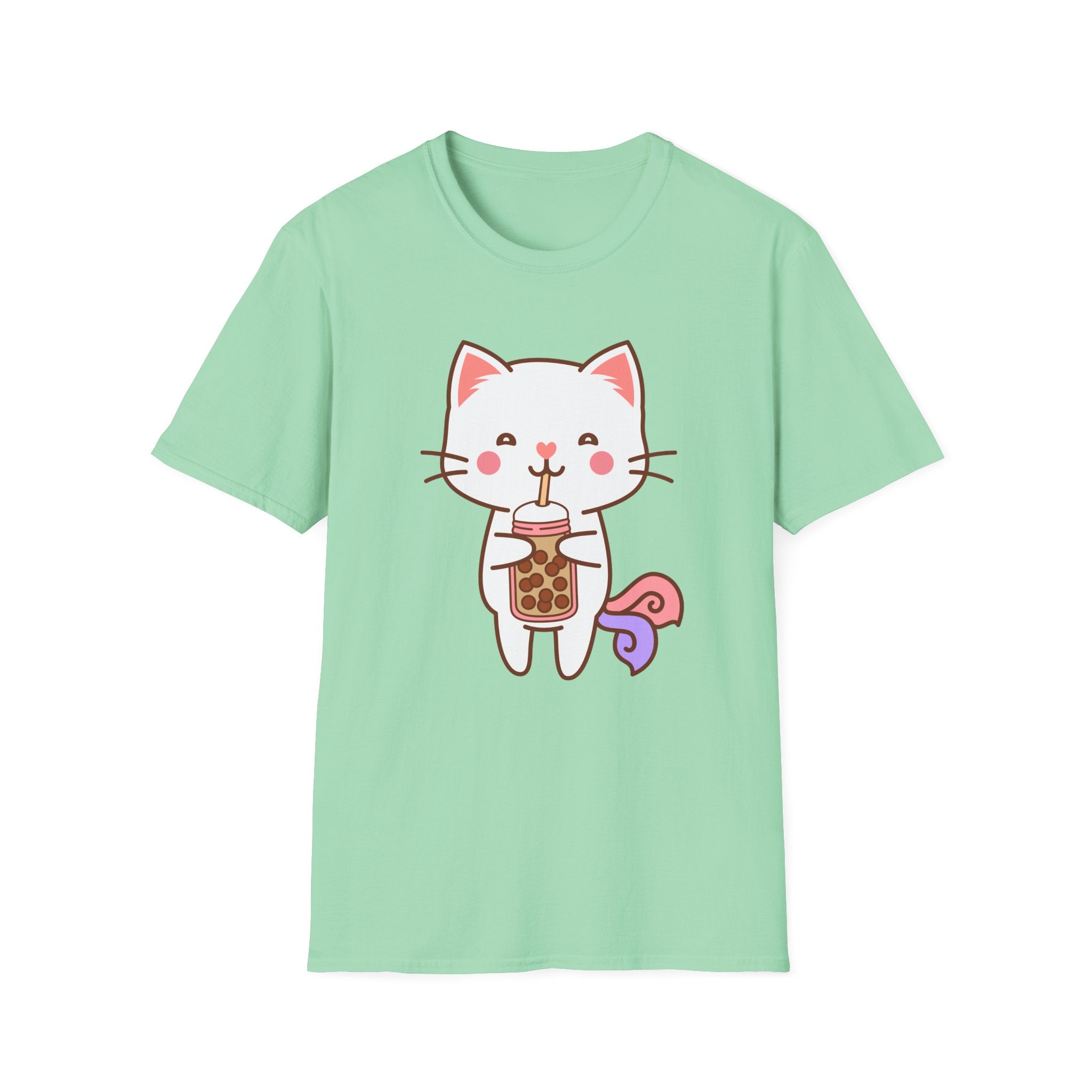 Cat Boba Tea Bubble Tea Anime Kawaii Neko Softstyle T-Shirt, Cute Japanese Kitty Drink Tee, Fun Cartoon Cat Lover Shirt, Trendy