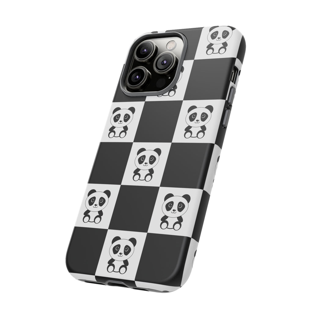 Panda Chessboard Tough Cases, Cute Panda Phone Covers, Chess Pattern iPhone Case, Board Games Phone Accessories, Animal Lover Tech