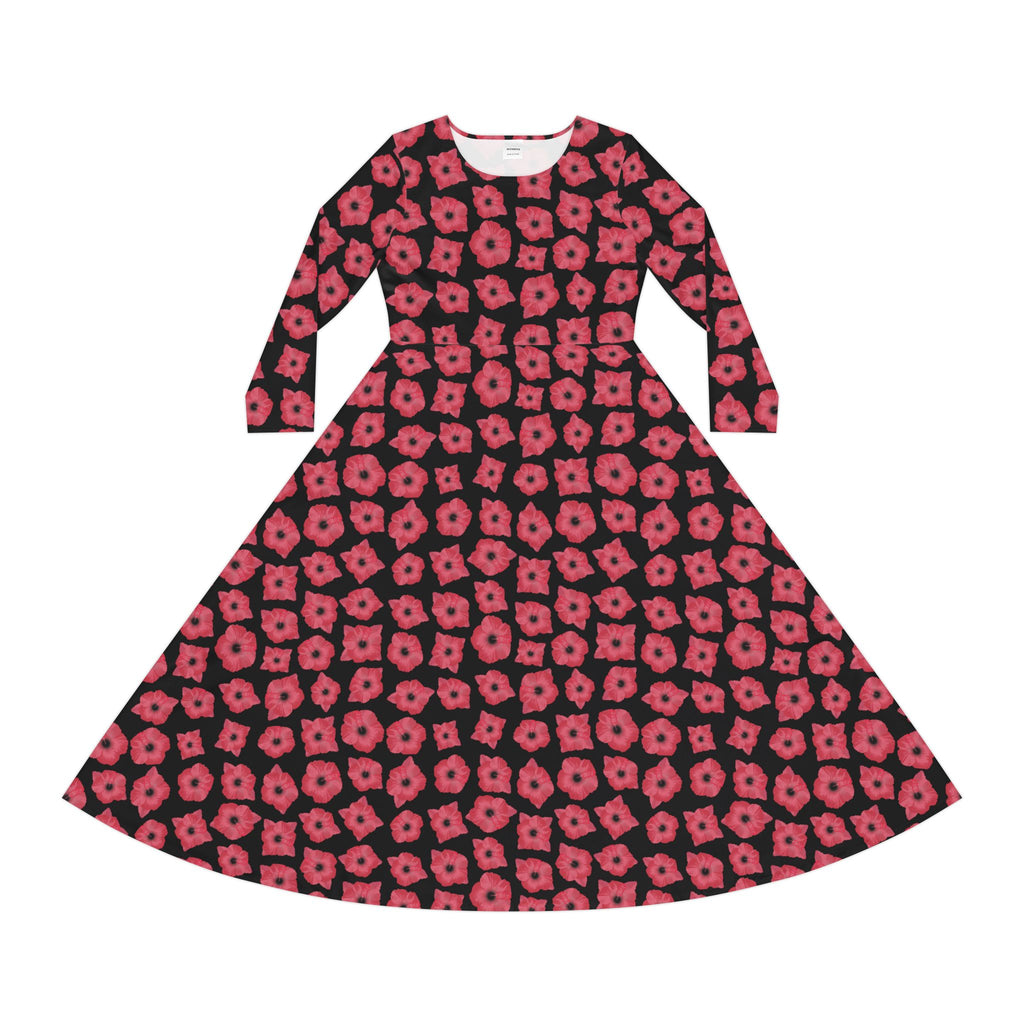 Poppy Pattern Dance Dress, Floral Long Sleeve Women's Dress, Spring Flower Dancewear, Ballet Costume, Elegant Performance Attire