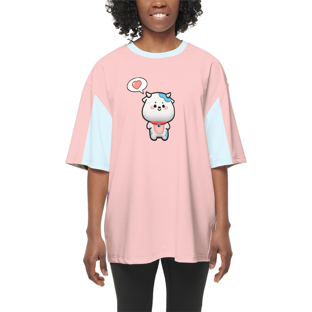 Kawaii Cow Women's Oversized Short-Sleeve T-Shirt-Heavyweight 225g