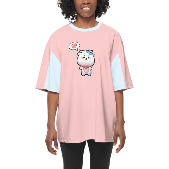 Kawaii Cow Women's Oversized Short-Sleeve T-Shirt-Heavyweight 225g