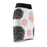 Floral Pencil Skirt - Black Pink Women's Skirt - Spring Fashion