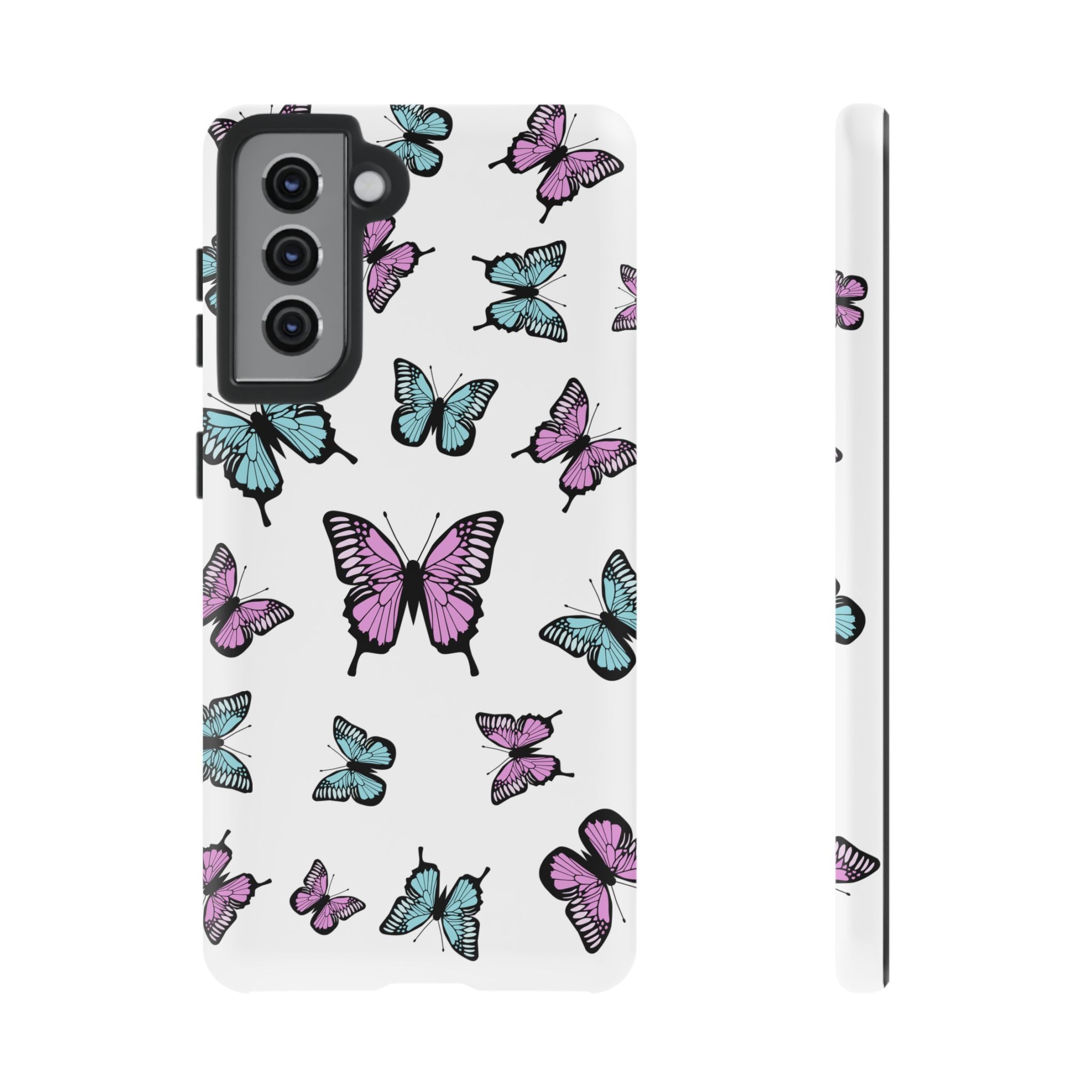 Butterfly Pattern White Background Phone Cases, Protective Cover, Strong Cases, Impact Resistant, Floral Design, Unique Gifts