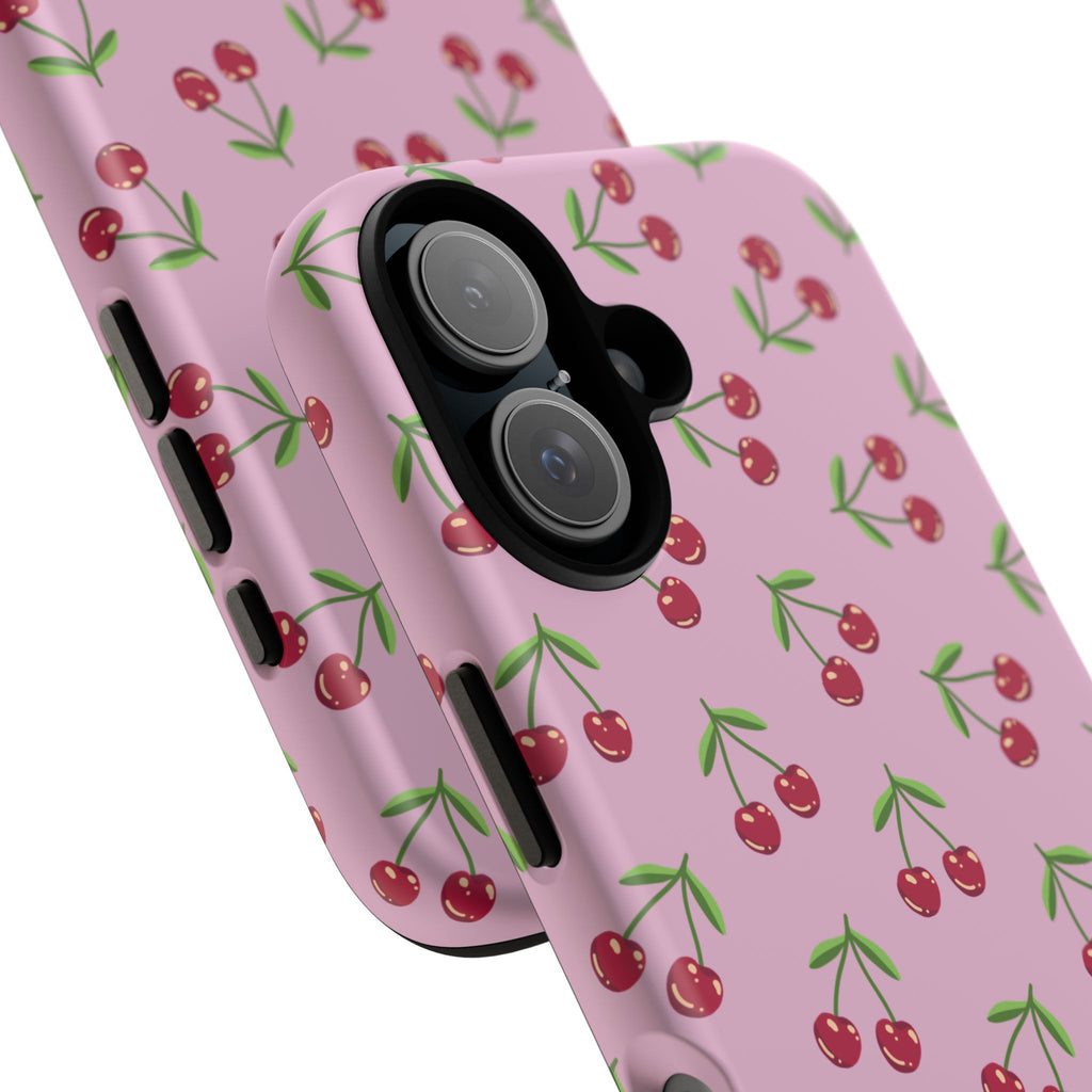 iPhone Cherry Pattern Phone Cases, Floral Tough Cover, Protective Smartphone Shell, Hard Case Gift for Her, Pretty Device Accessories