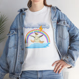 Crazy duck in rainy weather with rainbows and lightning Heavy Cotton Tee