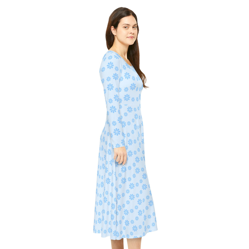 Long Sleeve Dance Dress - Light Blue Flowers
