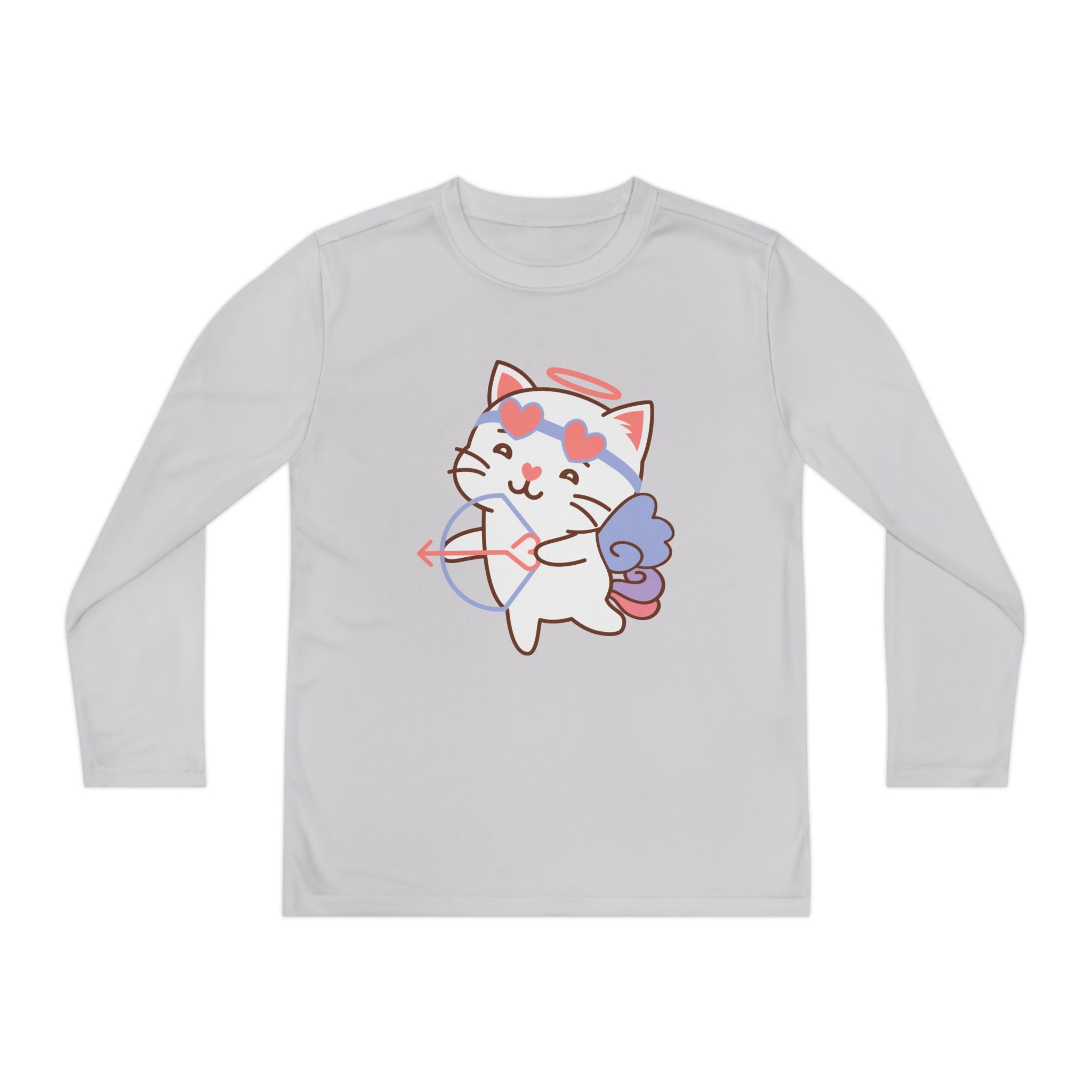 Cute Cupido Cat Youth Tee, Kids Long Sleeve Shirt, Funny Cat Shirt for Girls, Long Sleeve Kids Shirt, Cute Children's Clothing