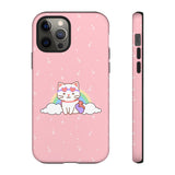 Kawaii Cat Rainbow Tough Cases, Cute Kitty Phone Cover, Protective Phone Case, Adorable Cat Lover Gift, Fun Rainbow Cat Phone Accessories