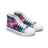 Neon Space High Top Sneakers, Galaxy Print Shoes, Outer Space Sneaker, Women's Fashion Footwear, Trendy Astro Sneaks