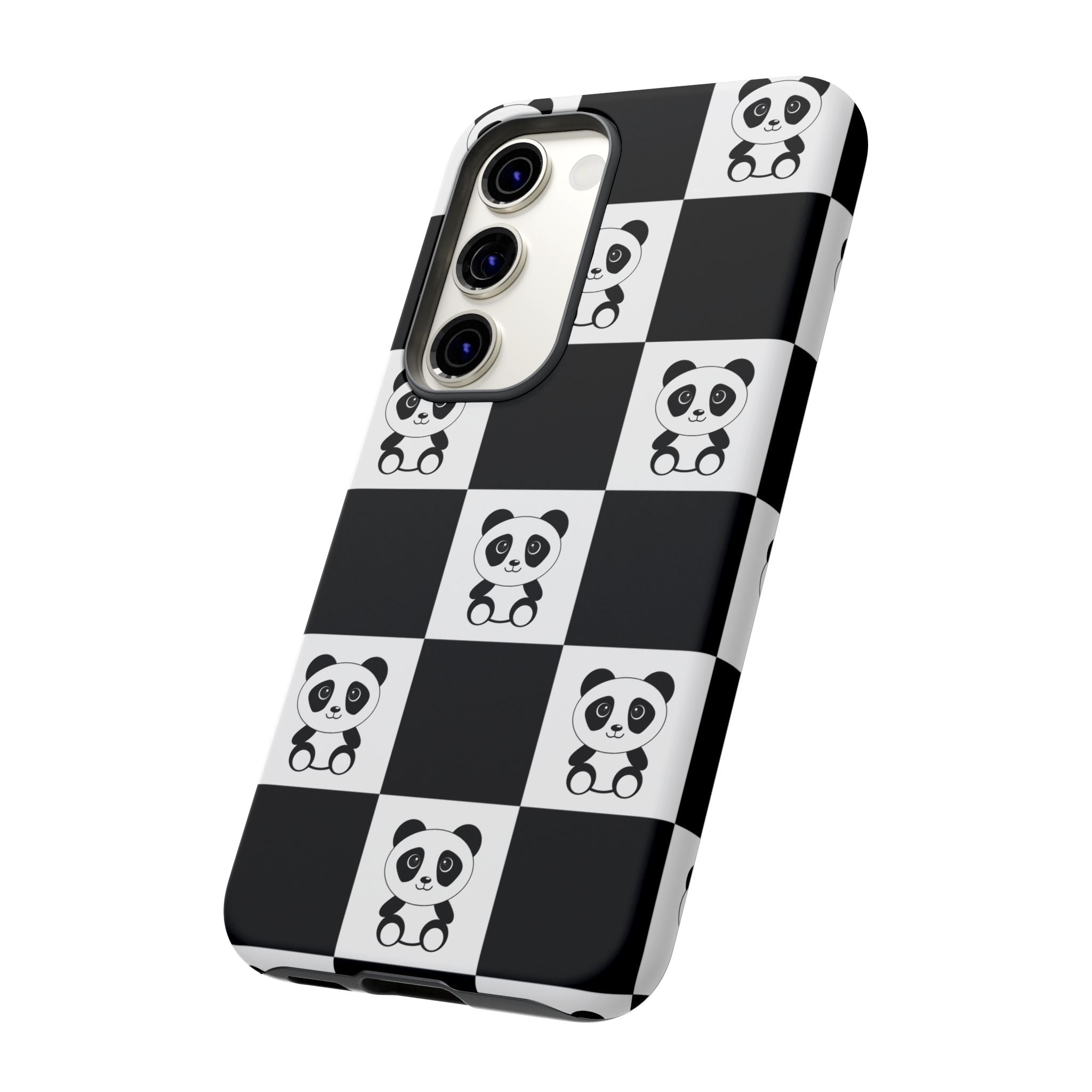 Panda Chessboard Tough Cases, Cute Panda Phone Covers, Chess Pattern iPhone Case, Board Games Phone Accessories, Animal Lover Tech