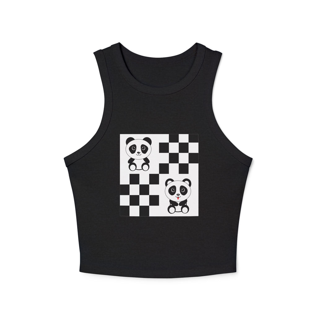 Kawaii Pandas Chessboard Tank Top, Cute Panda Shirt, Women's Summer Top, Sleeveless Shirt, Hipster Animal Print Tee