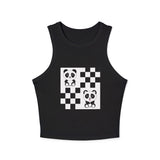 Kawaii Pandas Chessboard Women's Micro Rib Racer Tank Top