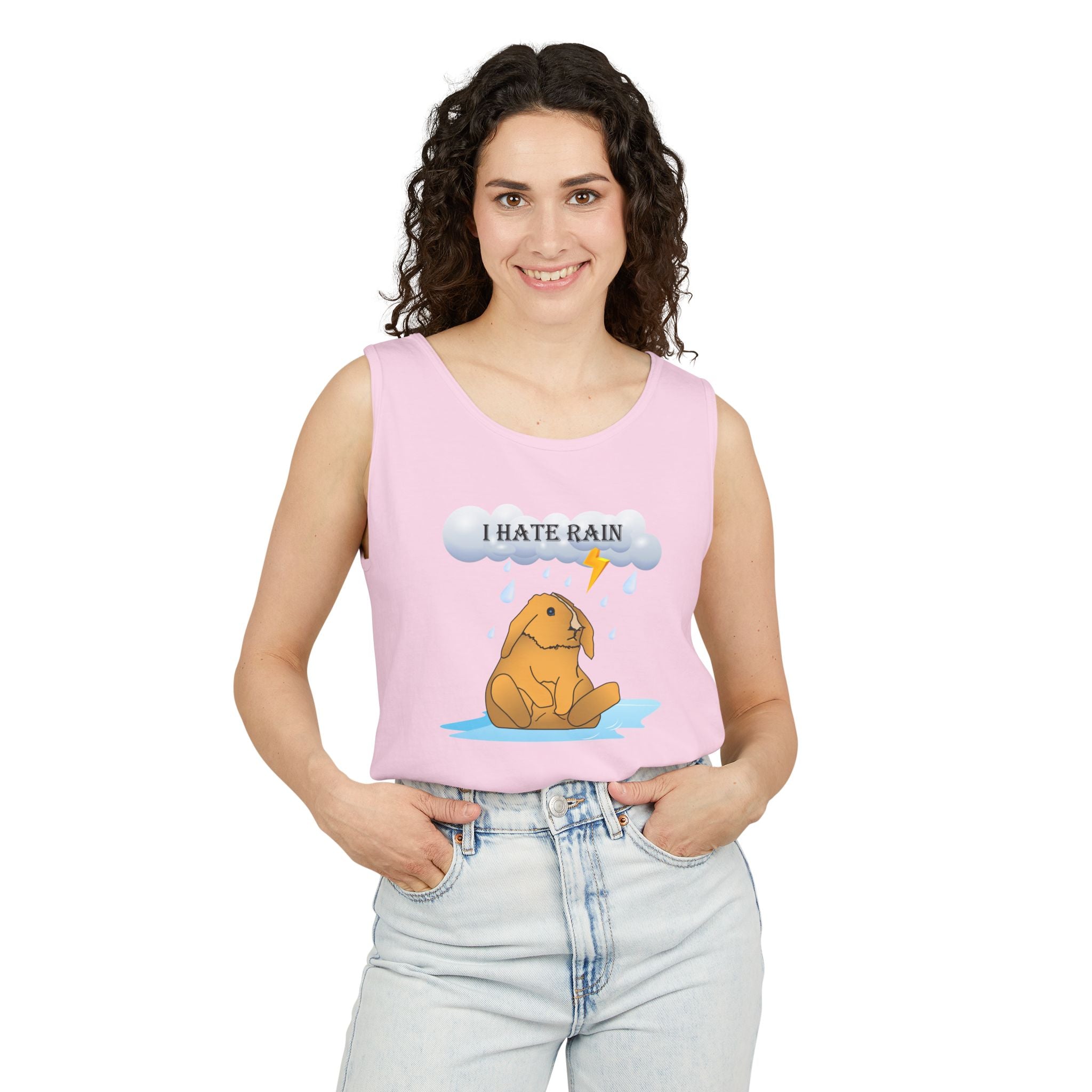 I Hate Rain Rabbit Tank Top, Sleeveless Tee, Summer Shirt, Funny Graphic Top, Rabbit Lover Gift