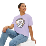 Kawaii Hedgehog Boxy Tee - Women's Graphic T-Shirt