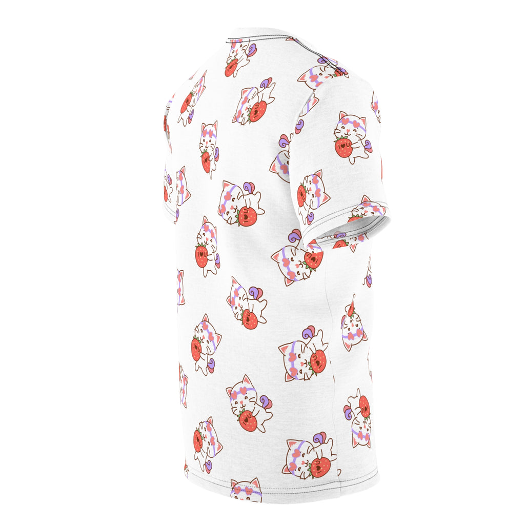 Cute Cat with Strawberry I Love you T-Shirt, Funny Cat Lover Tee, Graphic Cat Shirt, Kawaii Kitty Top, Cat and Fruit Design