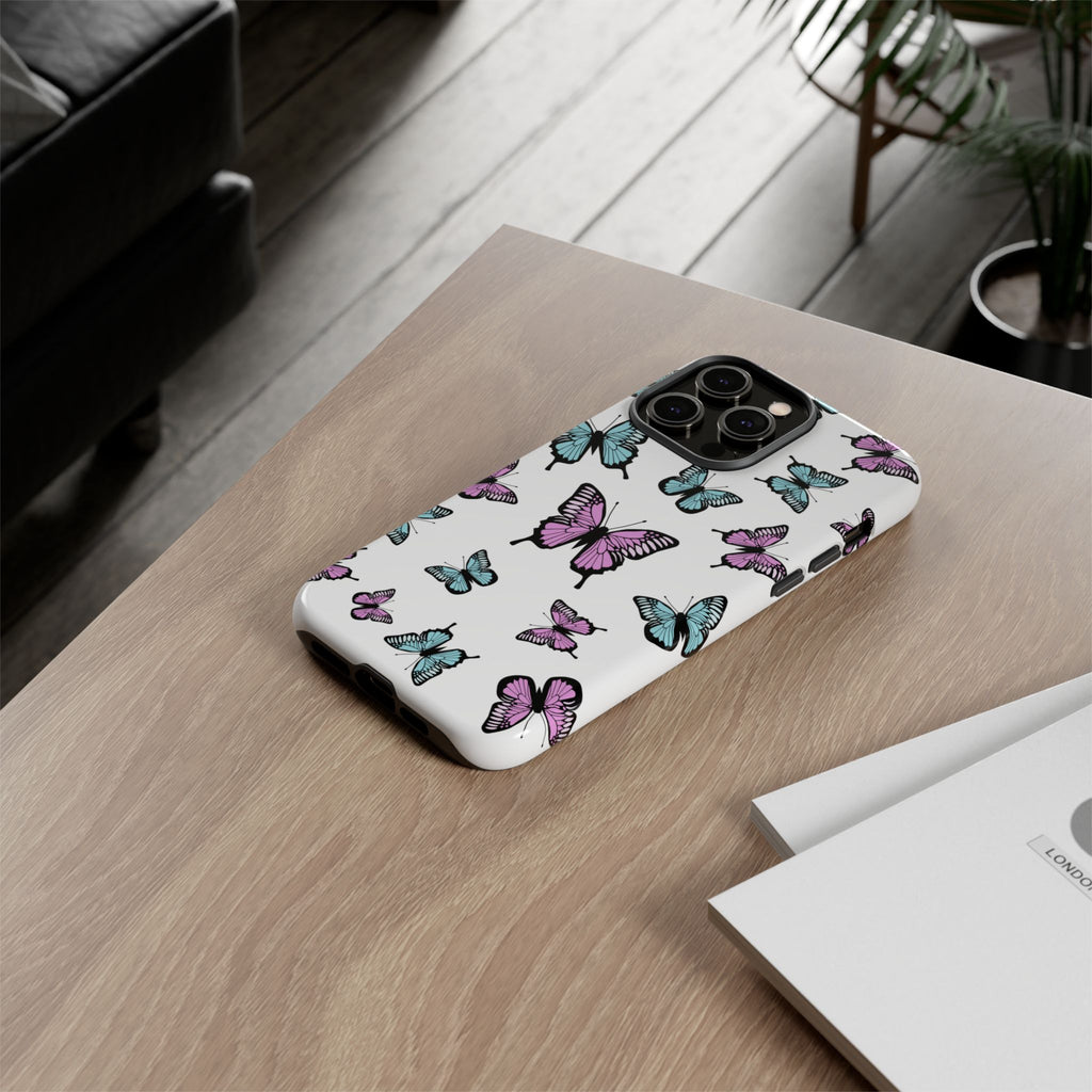 Butterfly Pattern White Background Phone Cases, Protective Cover, Strong Cases, Impact Resistant, Floral Design, Unique Gifts