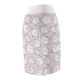 Poppy Pattern Pink Women&#039;s Pencil Skirt - Floral Print High Waisted Midi Skirt, Fashionable Spring Outfit, Cute Patterned Knee Length