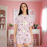 Kawaii Sleeping Bears with Cherries Pink Women's Short Pajama Set