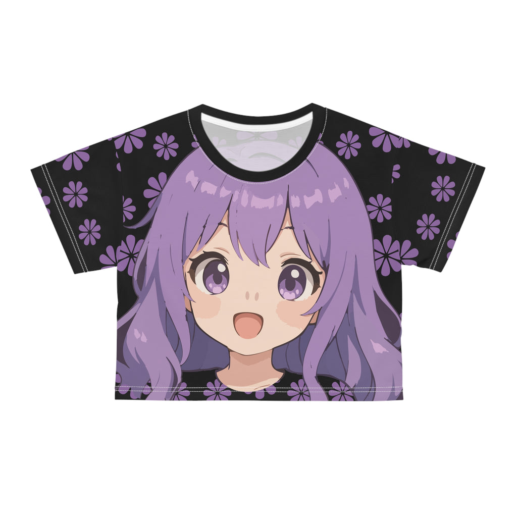 Anime Blossom Crop Tee - Kawaii Japanese Floral Graphic Top