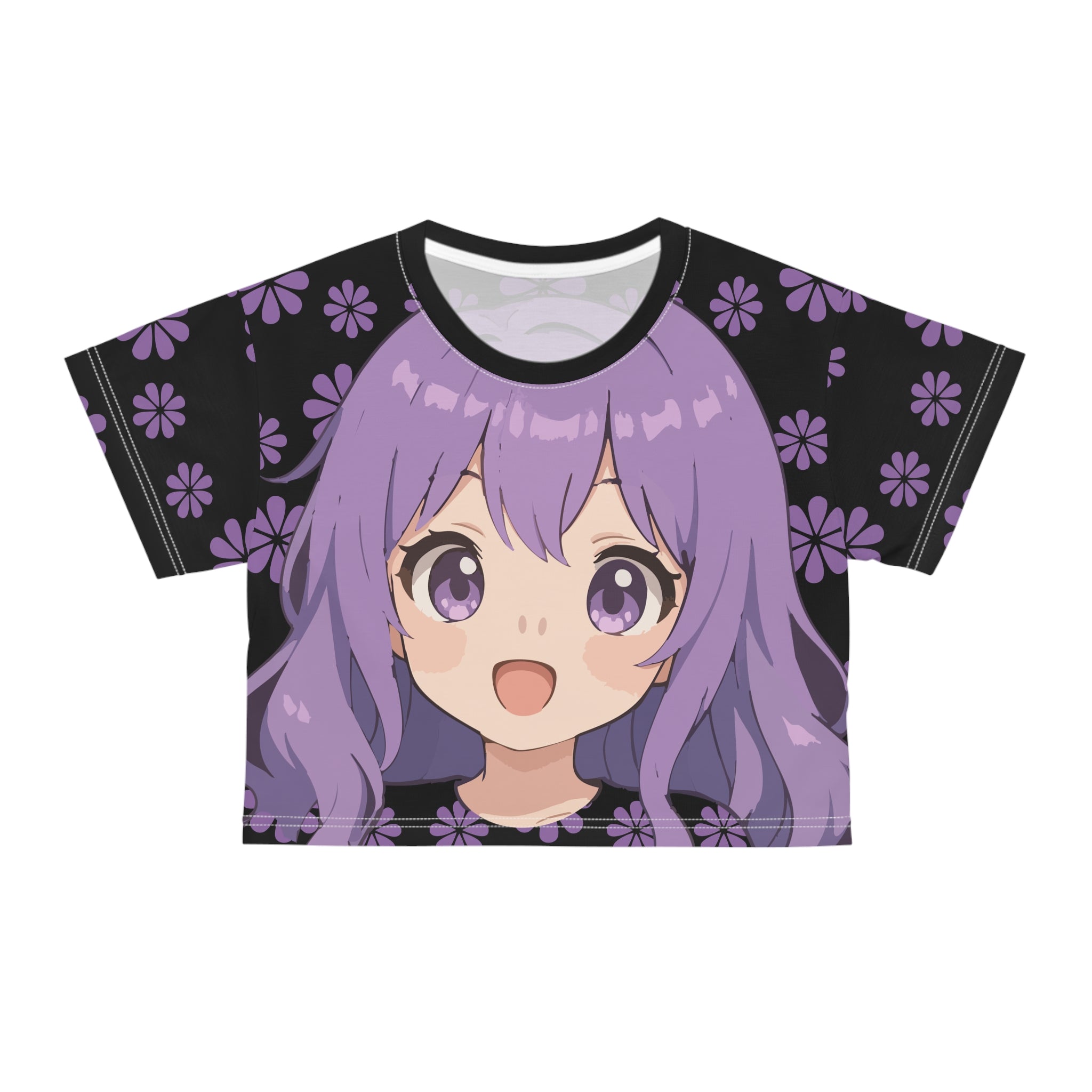 Anime Blossom Crop Tee - Kawaii Japanese Floral Graphic Top