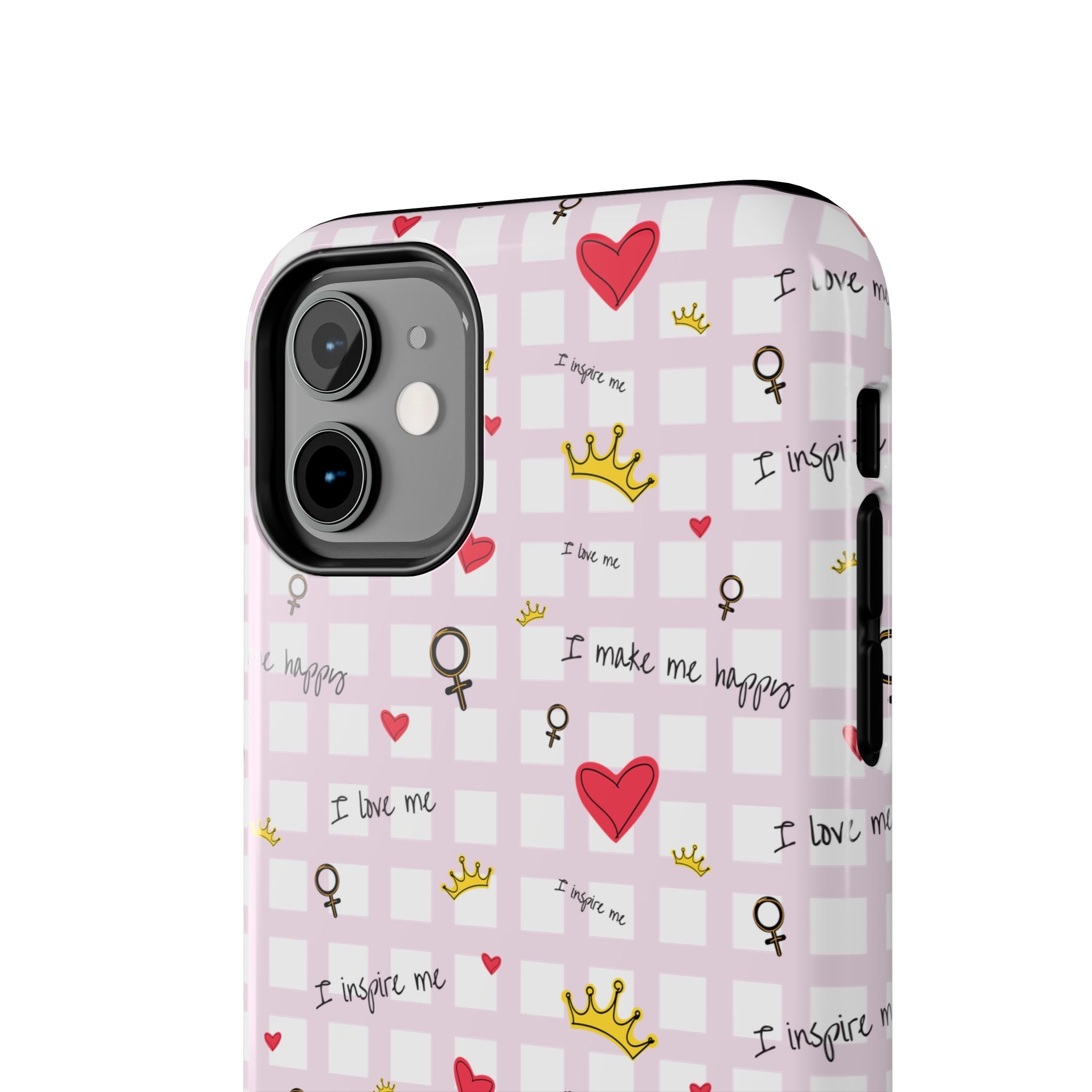 Cozy Hearts & Crowns Phone Case, Heart Design Protective Phone Cover, Crown Pattern Tough Case, Girly Phone Accessories, Valentine's Day