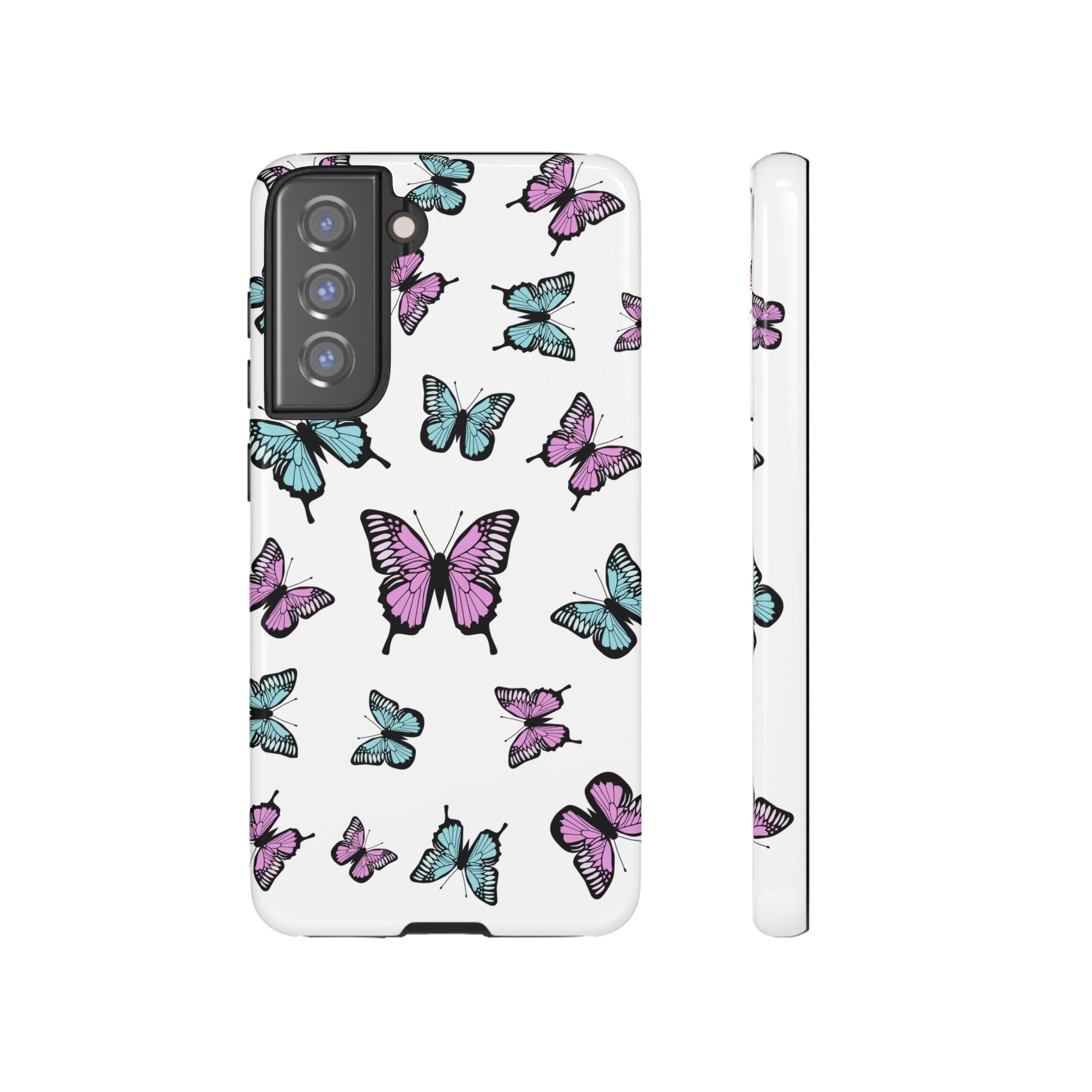 Butterfly Pattern White Background Phone Cases, Protective Cover, Strong Cases, Impact Resistant, Floral Design, Unique Gifts