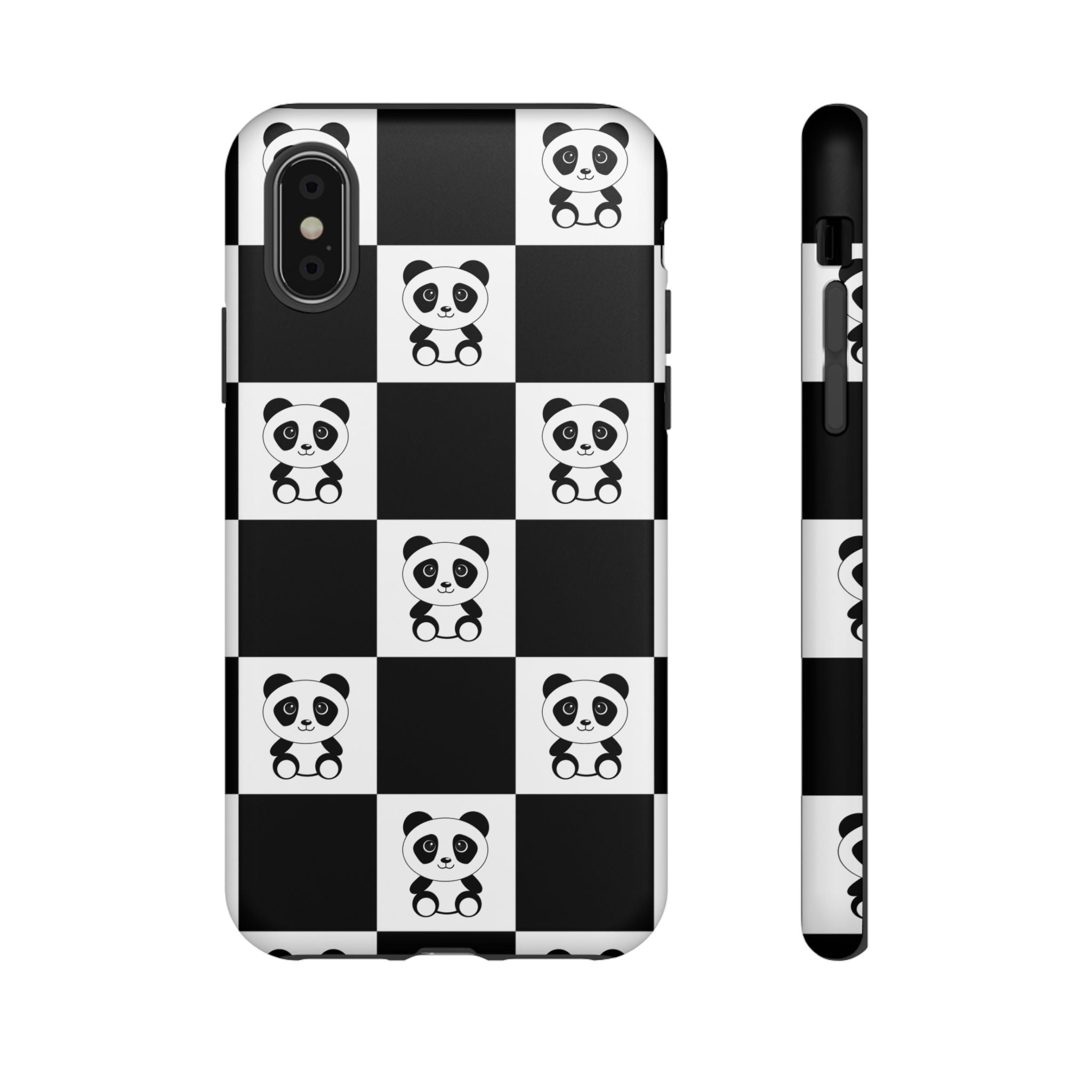 Panda Chessboard Tough Cases, Cute Panda Phone Covers, Chess Pattern iPhone Case, Board Games Phone Accessories, Animal Lover Tech